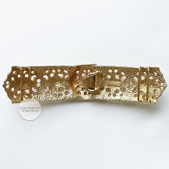 Accessocraft NYC Belt Buckle Etruscan Art Nouveau Gold Metal Large 6in L Vintage
